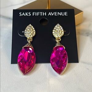 Saks Fifth Avenue Fuchsia and Gold Teardrop Earrings